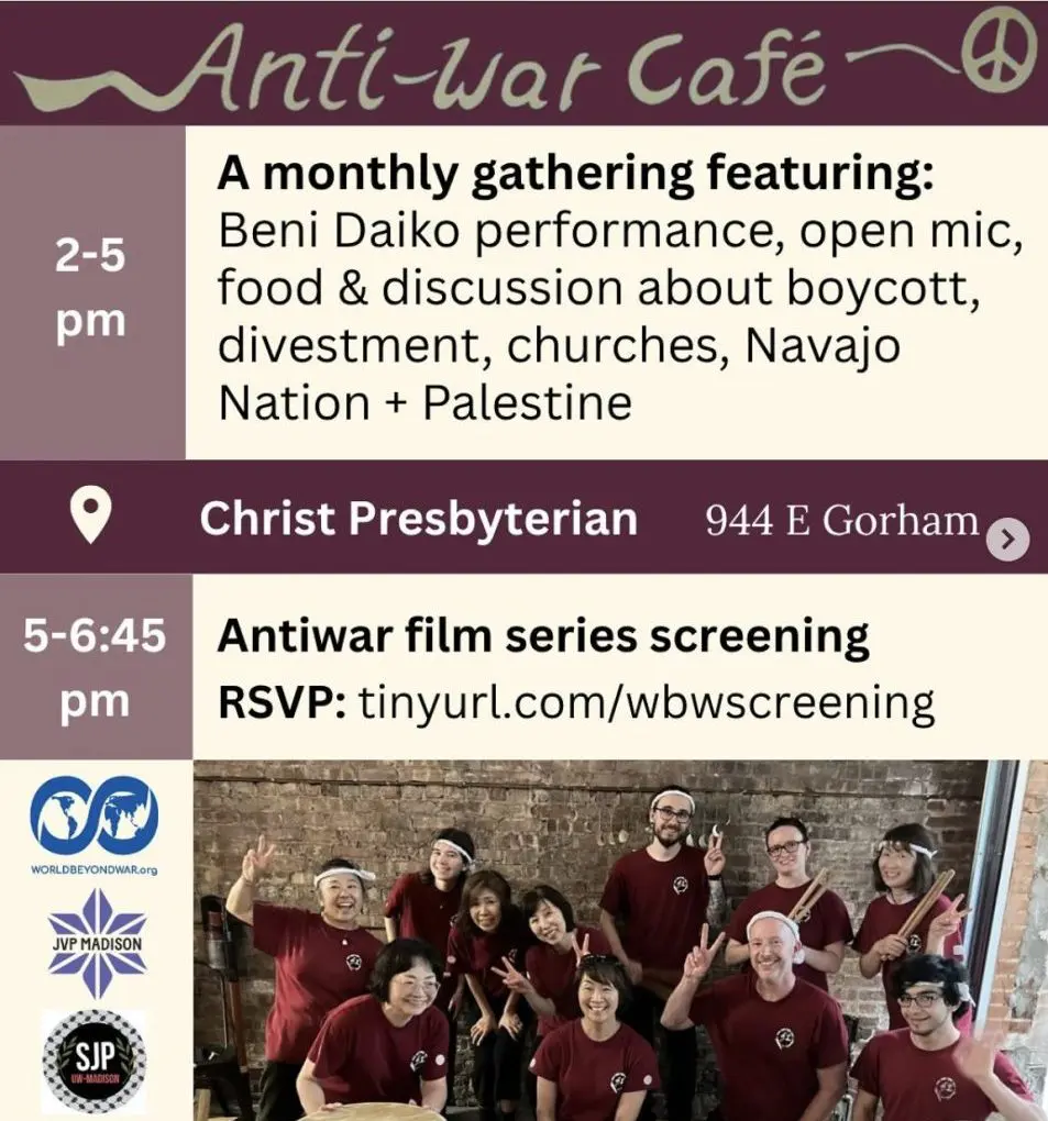 Jun 8, 2025: Anti-War Cafe with Beni Daiko